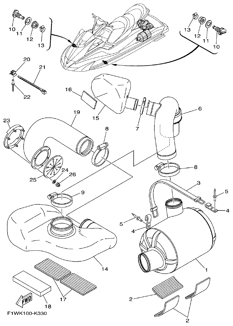 Yamaha F1WM EXHAUST 3 parts diagram
